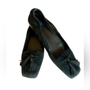 Cole Haan Black Suede Loafers Flats Tassels on Square Toe Air Brogan Size 10 AA